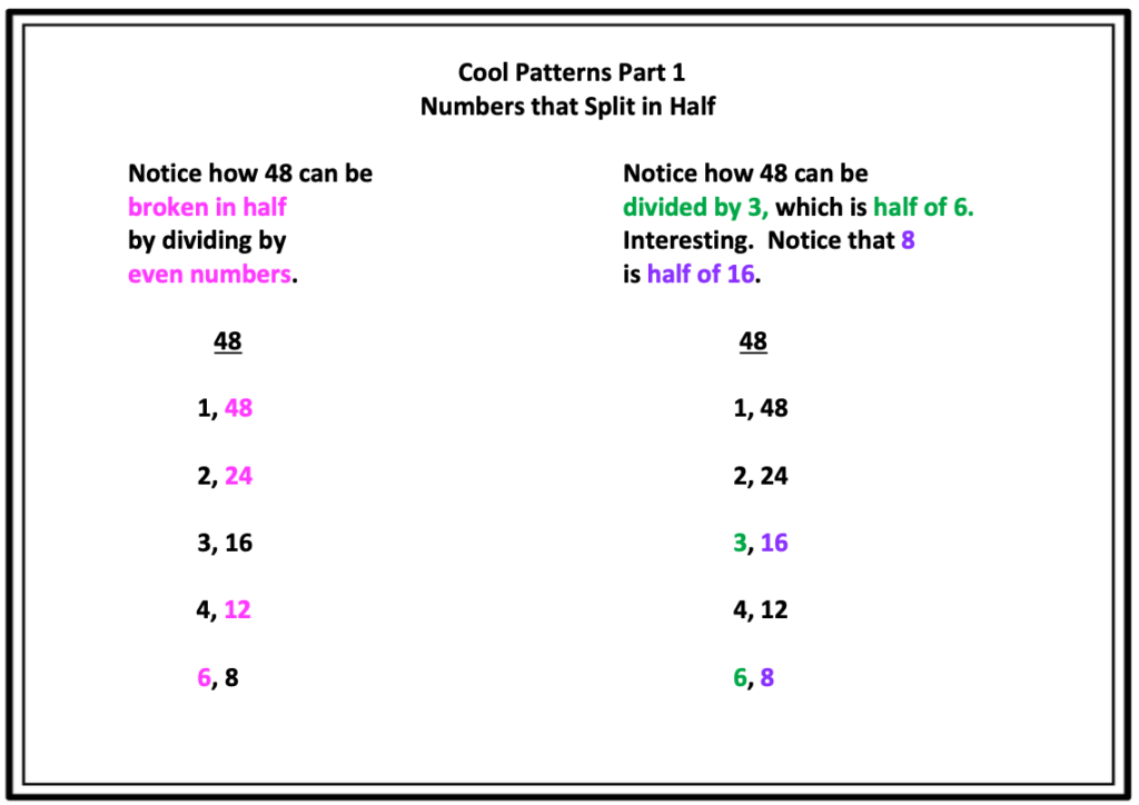 The number 48 being broken in half to find factors for the number 48.