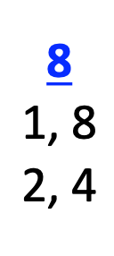 The number 8, factored into 1, 8 and 2, 4