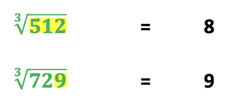 square and cube roots:  examples  of answers of cubed root patterns