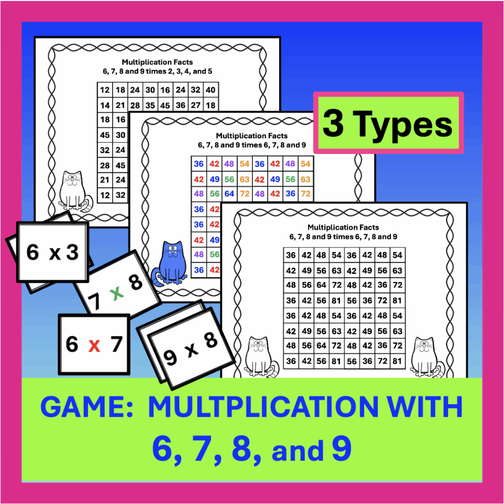 multiplication facts 6 thru 9:  multiplication game resource