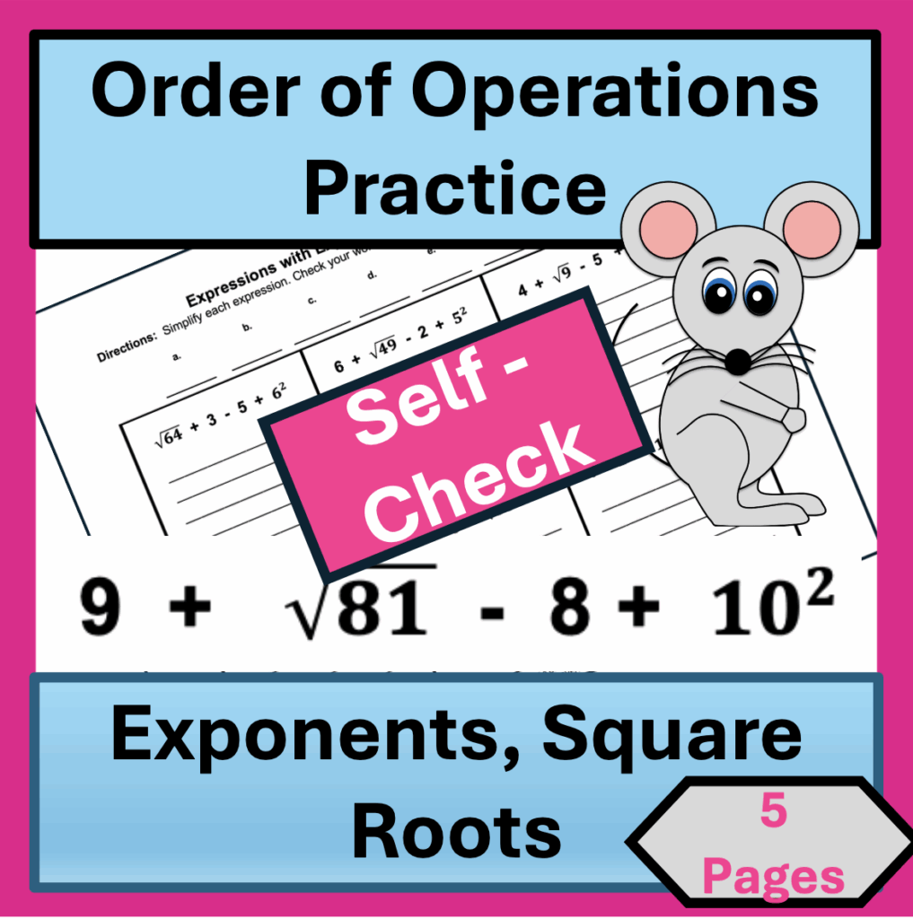 COVER REVISED order of operations: exponents and square roots practice resource