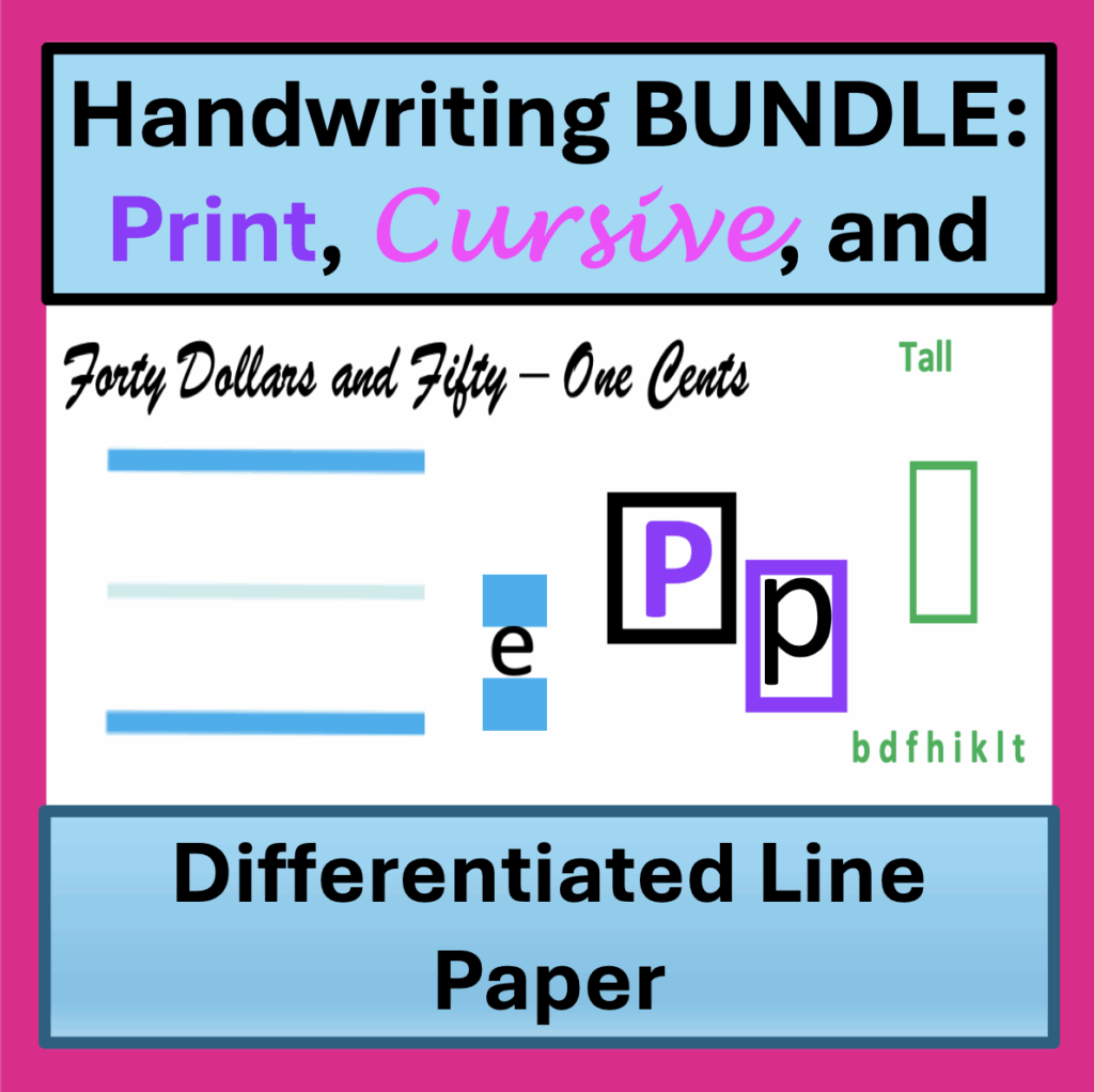 COVER for handwriting bundle handwriting in math: a resource for writing paper and writing numbers and letters in print and cursive