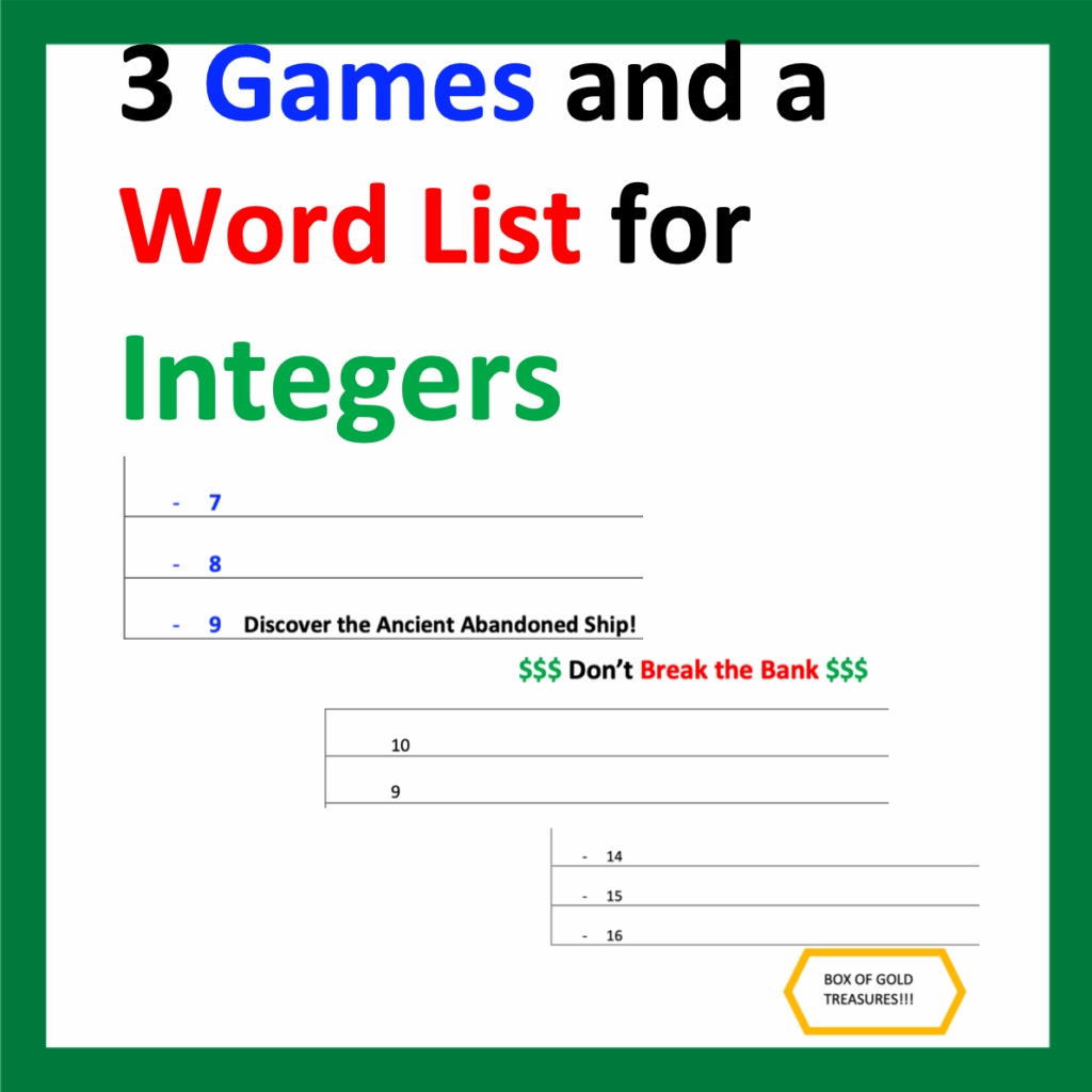 Integer Labs:  3 games and a Word List for Integers Resource