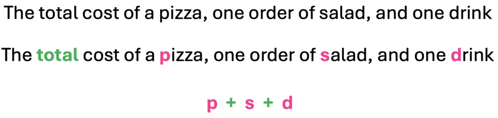 Algebra Expressions:  p + s + d